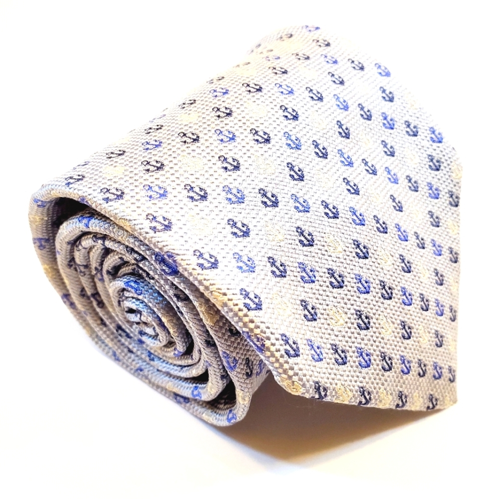 Lombardia Necktie Silver Geometric Pattern Men's Silk Neck Tie Nautical Theme